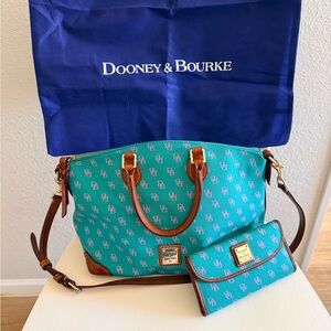 Dooney & Bourke Turquoise and Brown Satchel Set